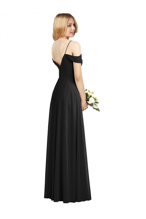 Affordable A-Line Spaghetti Straps Soft Chiffon Long Black Semi Formal Evening Dress Canada