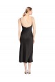 Affordable A-Line Cowl Neck Stretch Satin Midi Length Black Formal Evening Dress Canada