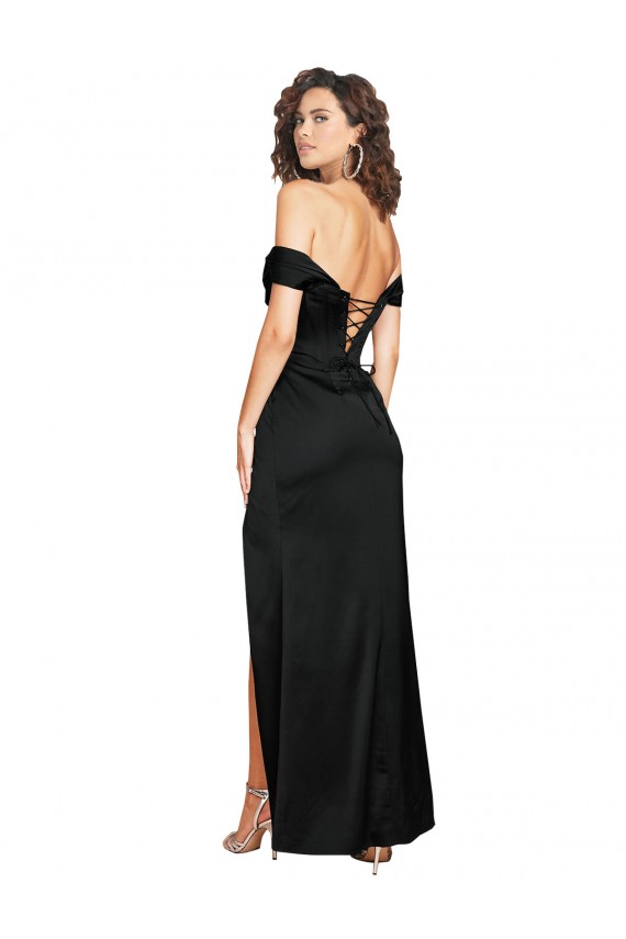 Affordable A-Line Sweetheart Silky Satin Long Black Black Tie Evening Dress Canada