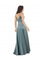 Affordable A-Line V-Neck Silky Satin Long Black Formal Evening Dress Canada