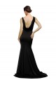 Affordable A-Line V-Neck Silky Satin Sweep Train Black Formal Evening Dress Canada