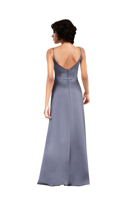 Affordable Column V-Neck Silky Satin Long Black Formal Evening Dress Canada