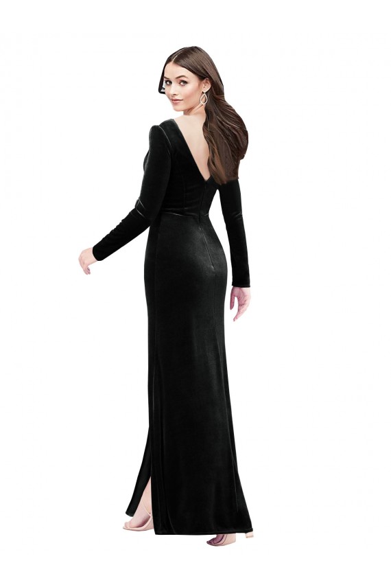 Affordable Column V-Neck Stretch Velvet Long Black Formal Evening Dress Canada