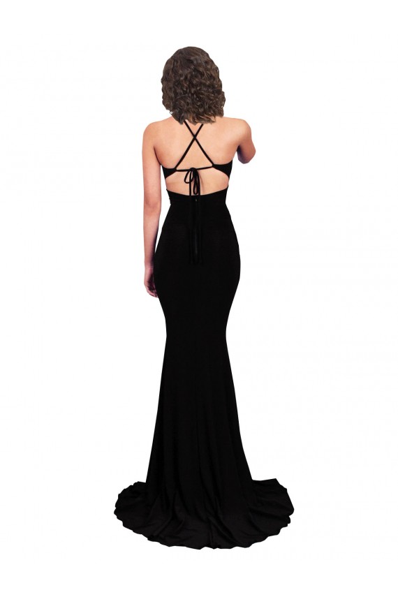Affordable Mermaid V-Neck Spandex Long Black Formal Evening Dress Canada