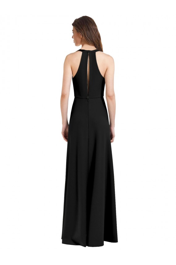 Affordable Sheath High Neck Stretch Crepe Long Black Formal Evening Dress Canada