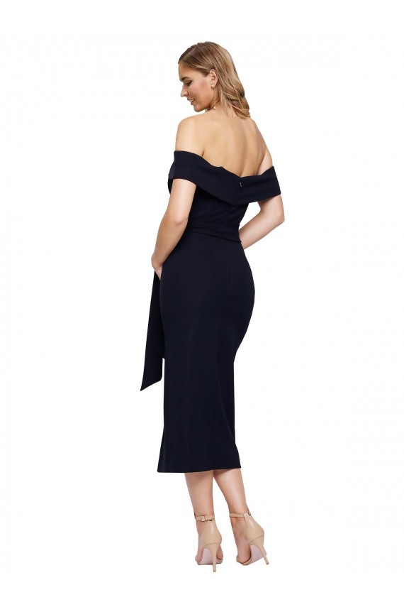 Affordable Sheath Square Neck Stretch Crepe Midi Length Black Formal Evening Dress Canada