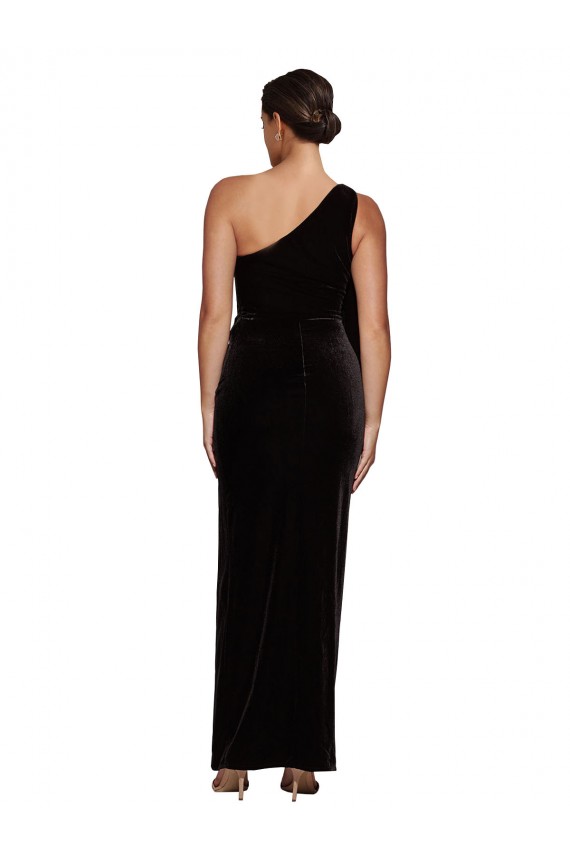 Affordable Sheath One Shoulder Stretch Velvet Long Black Formal Evening Dress Canada