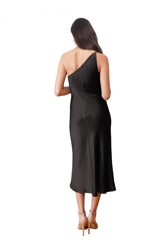 Affordable Sheath One Shoulder Stretch Satin Midi Length Black Black Tie Evening Dress Canada