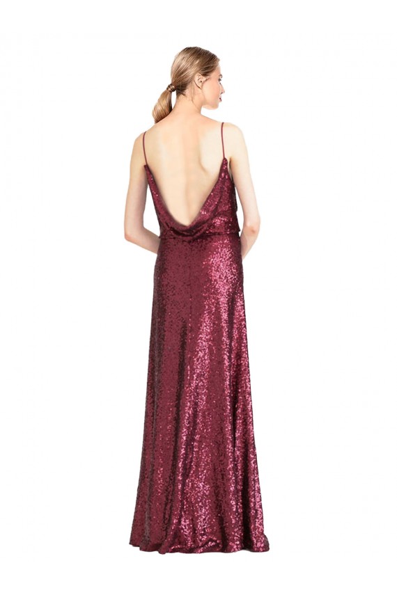 Affordable A-Line High Neck Sequin Long Burgundy Formal Evening Dress Canada