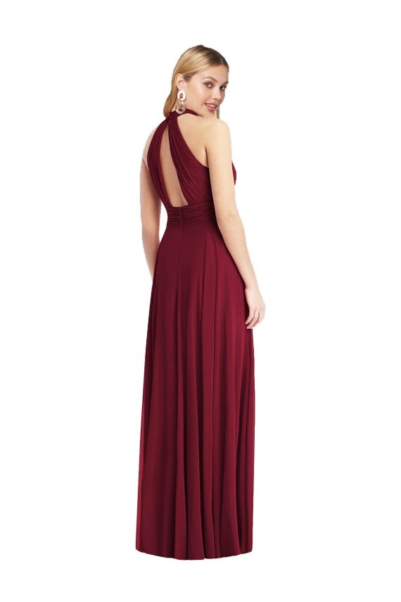 Affordable A-Line High Neck Soft Chiffon Long Burgundy Semi Formal Evening Dress Canada