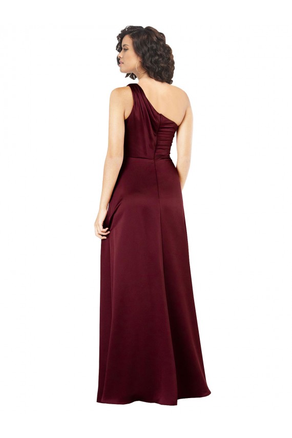 Affordable A-Line One Shoulder Silky Satin Long Burgundy Formal Evening Dress Canada
