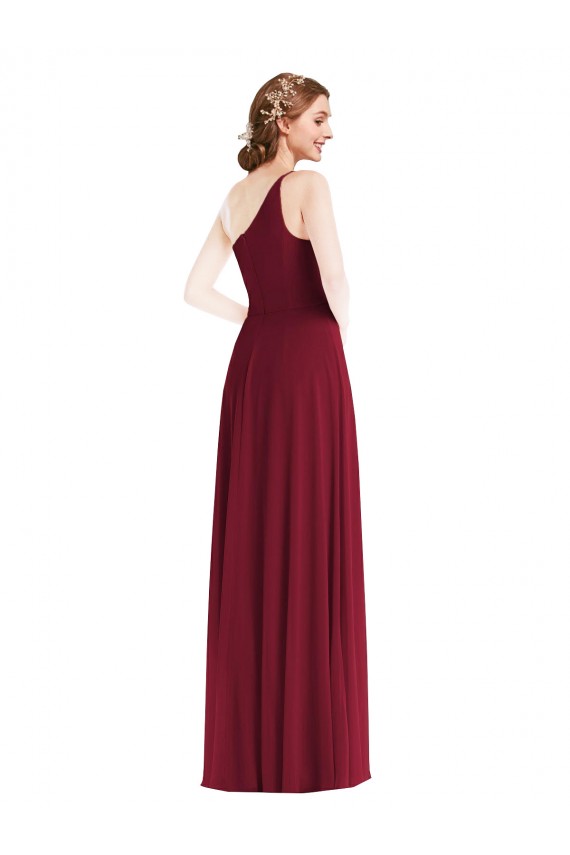 Affordable A-Line One Shoulder Soft Chiffon Long Burgundy Semi Formal Evening Dress Canada