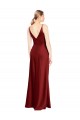 Affordable A-Line V-Neck Stretch Satin Long Burgundy Formal Evening Dress Canada
