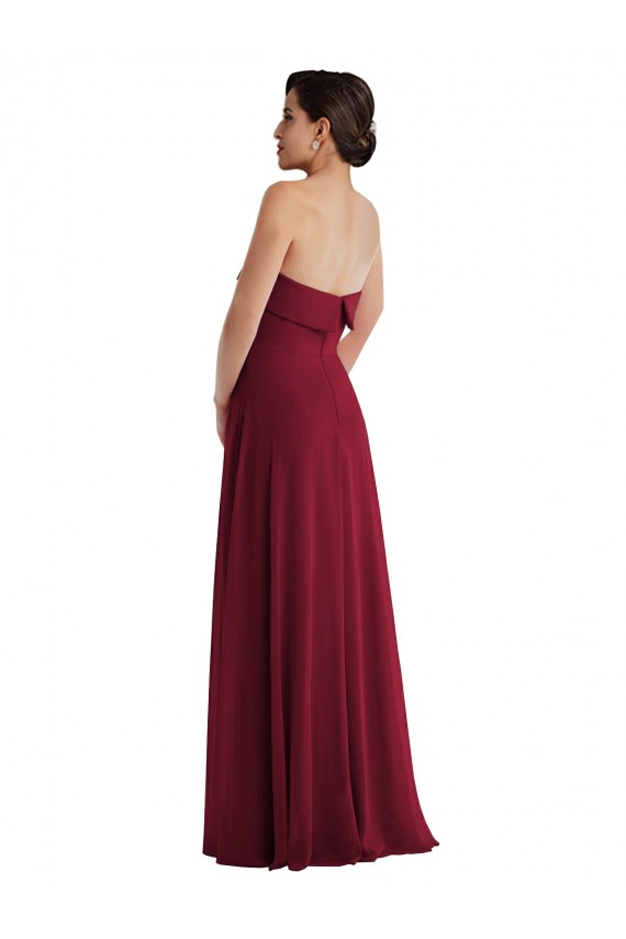 Affordable A-Line Strapless Soft Chiffon Long Burgundy Formal Evening Dress Canada