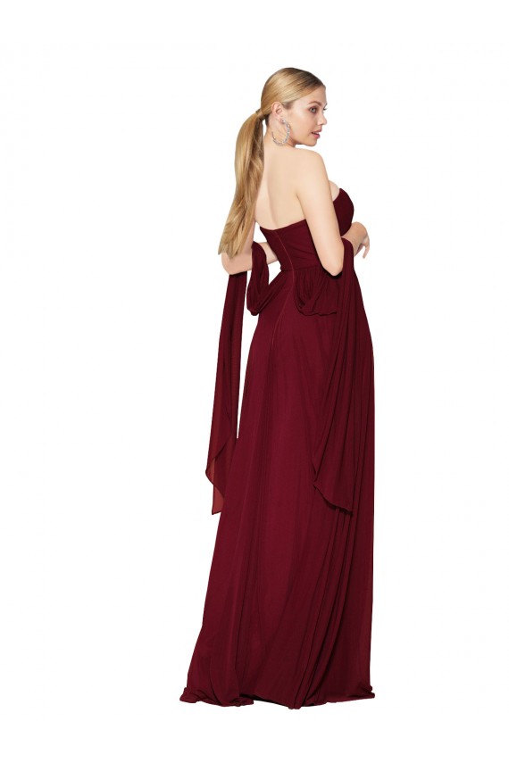 Affordable A-Line Strapless Soft Chiffon Long Burgundy Formal Evening Gown Canada