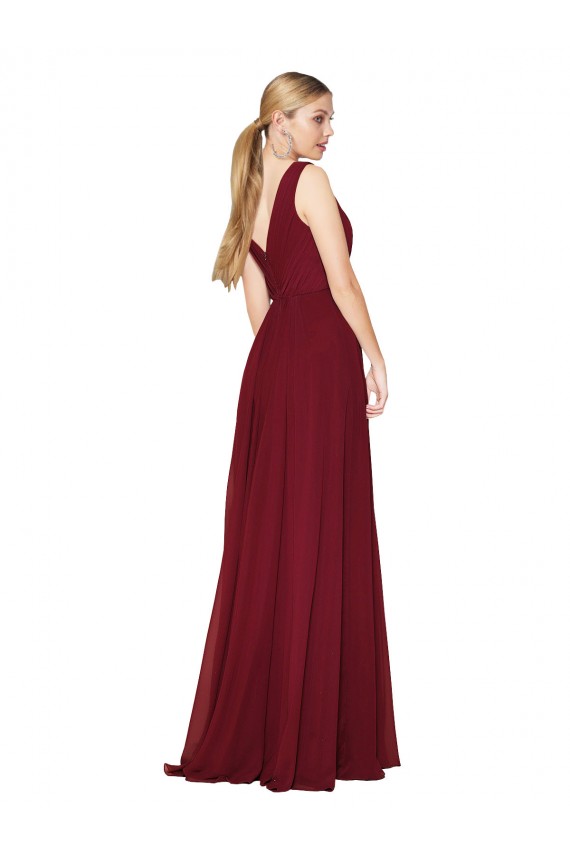 Affordable A-Line High Neck Soft Chiffon Long Burgundy Formal Dress Canada