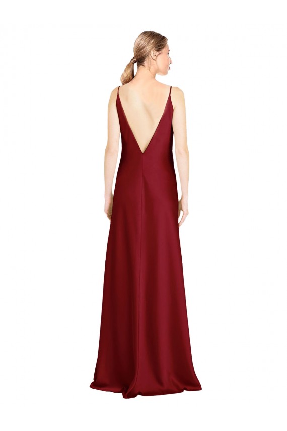 Affordable A-Line V-Neck Stretch Satin Long Burgundy Black Tie Evening Dress Canada