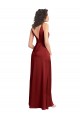 Affordable A-Line V-Neck Stretch Satin Long Burgundy Formal Dress Canada