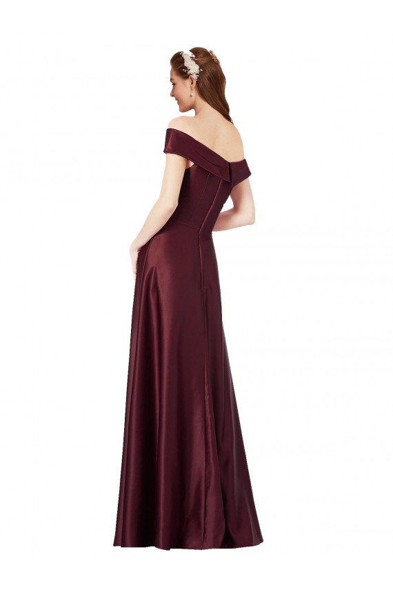 Affordable A-Line Strapless Satin Long Burgundy Gold Black Tie Evening Dress Canada