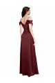 Affordable A-Line V-Neck Stretch Satin Long Burgundy Gold Formal Dress Canada
