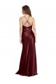 Affordable A-Line V-Neck Stretch Satin Long Burgundy Gold Formal Evening Dress Canada