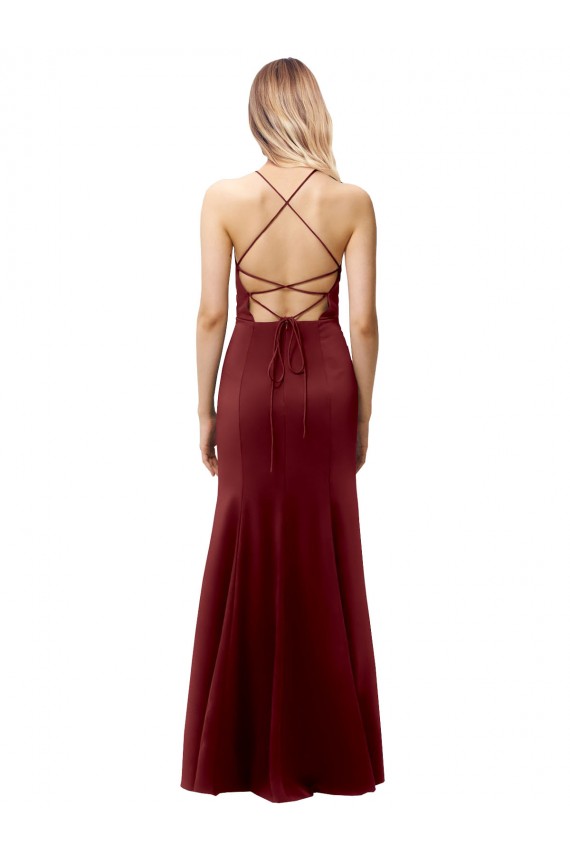 Affordable Mermaid High Neck Stretch Crepe Long Burgundy Gold Formal Evening Dress Canada