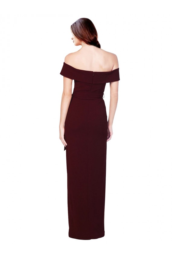 Affordable Mermaid Off the Shoulder Stretch Crepe Long Burgundy Gold Formal Evening Dress Canada