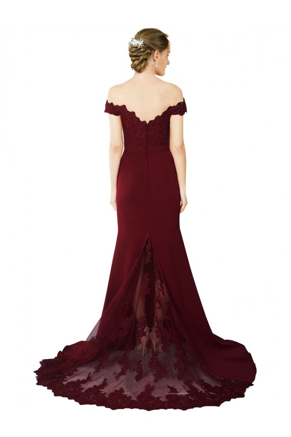 Affordable Mermaid Sweetheart Stretch Crepe & Lace Sweep Train Burgundy Gold Formal Evening Dress Canada