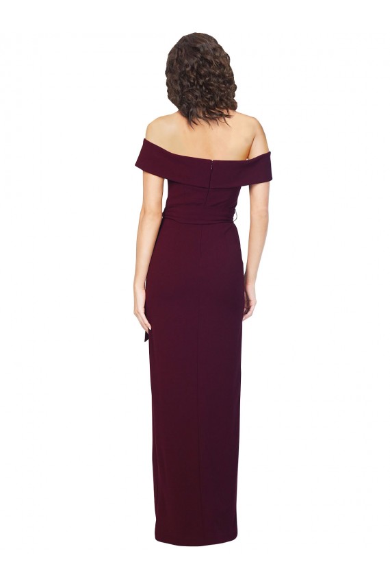 Affordable Sheath Square Neck Stretch Crepe Long Burgundy Gold Formal Evening Dress Canada