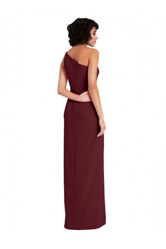 Affordable Sheath One Shoulder Stretch Crepe Long Burgundy Gold Formal Evening Dress Canada