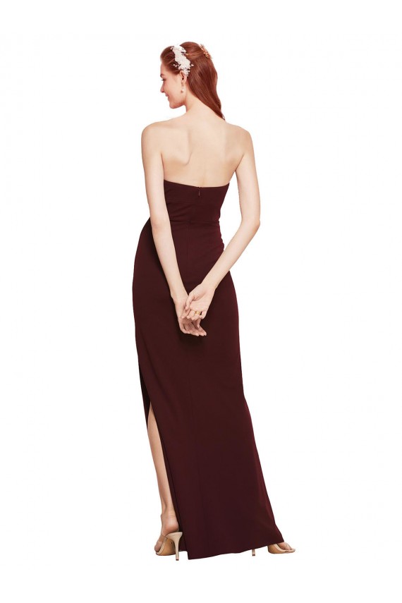 Affordable Sheath Strapless Stretch Crepe Long Burgundy Gold Formal Evening Dress Canada