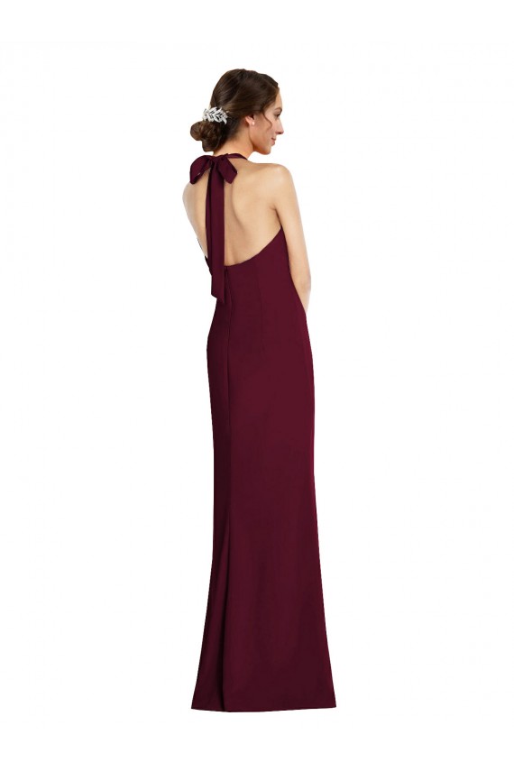 Affordable Trumpet Halter Neck Stretch Crepe Long Burgundy Gold Semi Formal Evening Dress Canada
