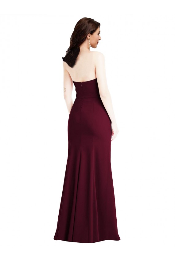 Affordable Trumpet Strapless Stretch Crepe Long Burgundy Gold Semi Formal Evening Dress Canada