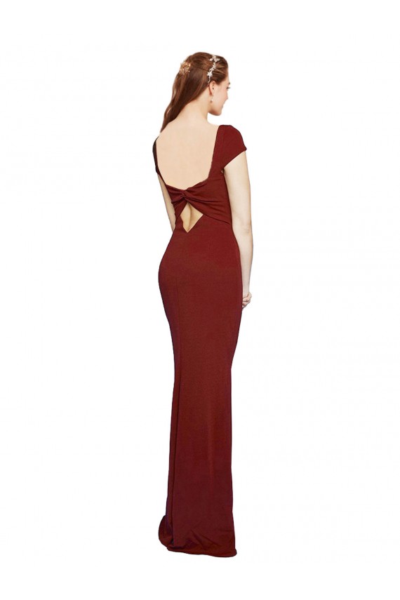 Affordable Mermaid Round Neck Stretch Crepe Long Burgundy Formal Evening Dress Canada
