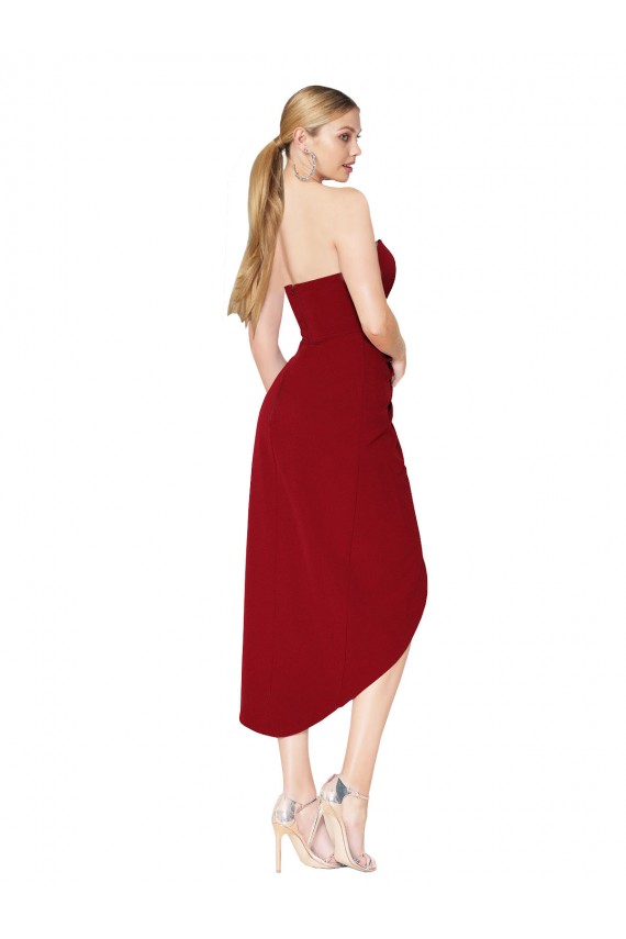 Affordable Mermaid High Neck Stretch Crepe Knee Length Burgundy High Low Evening Dress Canada