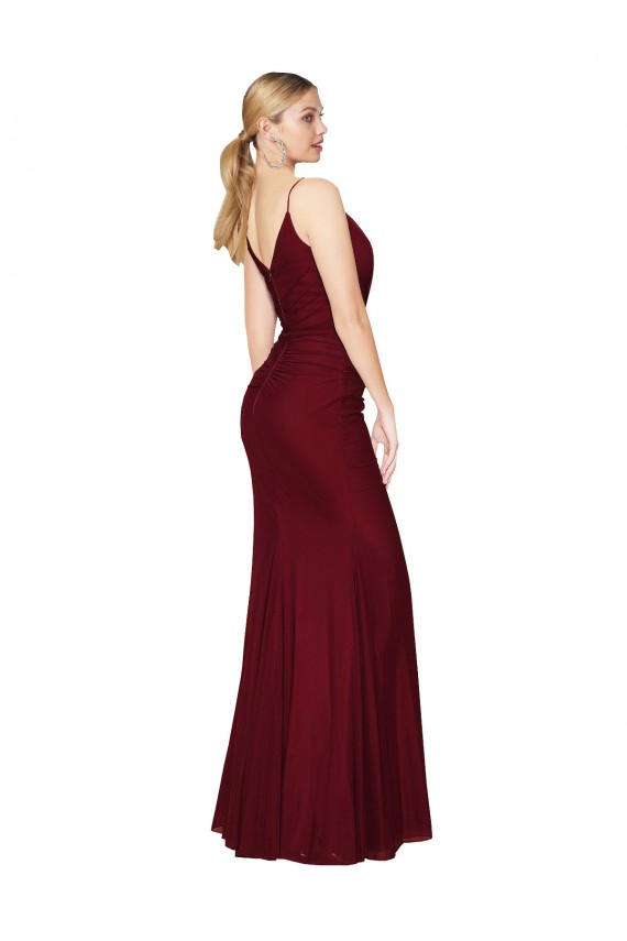 Affordable Mermaid High Neck Soft Chiffon Long Burgundy Formal Evening Dress Canada