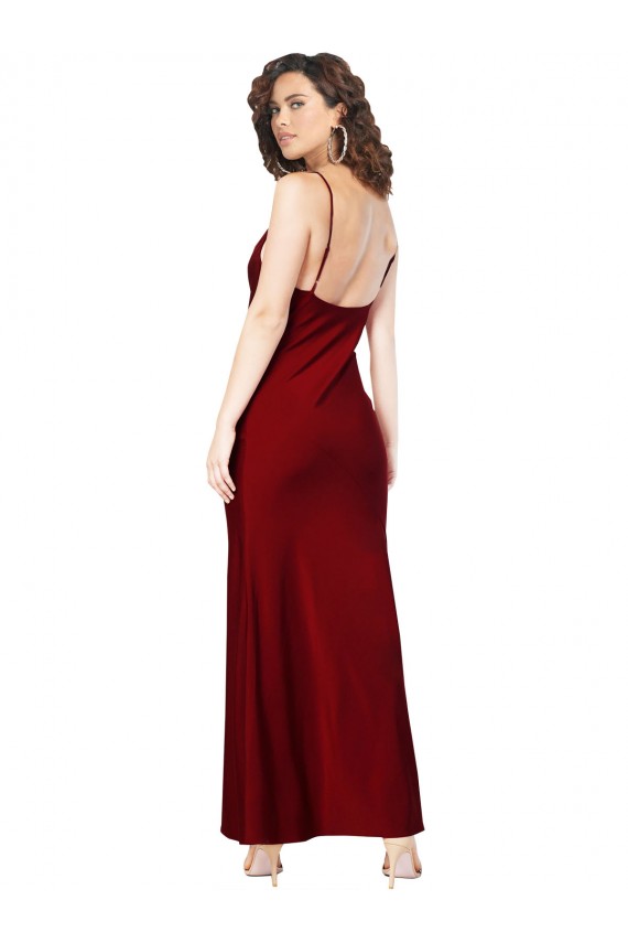 Affordable Sheath Cowl Neck Silky Satin Long Burgundy Black Tie Evening Dress Canada