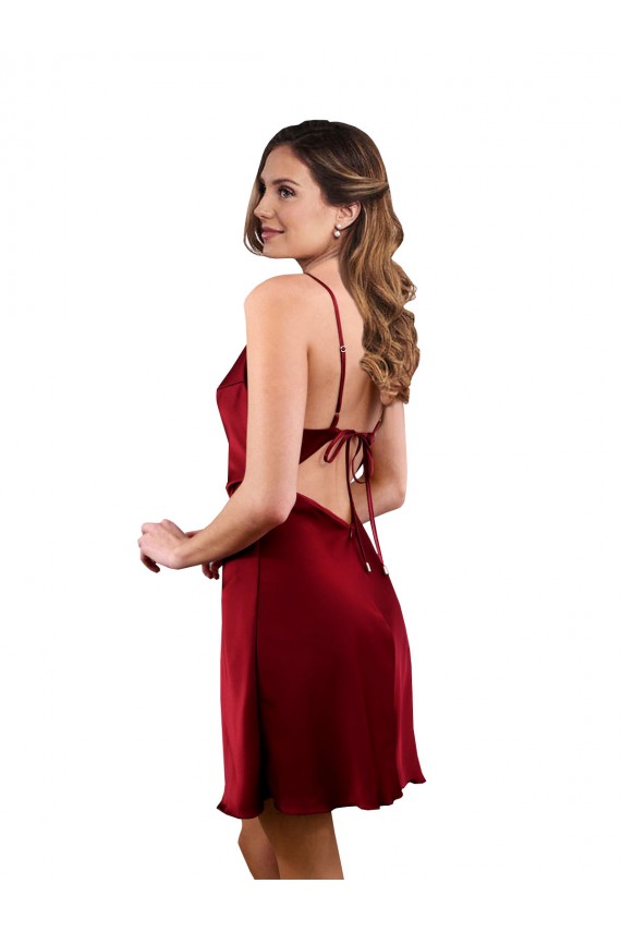 Affordable Sheath Cowl Neck Silky Satin Midi Length Burgundy Formal Evening Dress Canada