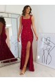 Affordable Sheath Square Neck Velvet Sequins Long Burgundy Velvet Sequin Evening Dress Canada