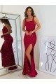 Affordable Sheath Square Neck Velvet Sequins Long Burgundy Velvet Sequin Evening Dress Canada