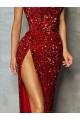 Affordable Sheath Strapless Velvet Sequins Long Burgundy Velvet Sequin Evening Dress Canada