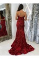 Affordable Sheath Sweetheart Velvet Sequins Court Train Burgundy Velvet Sequin Evening Dress Canada