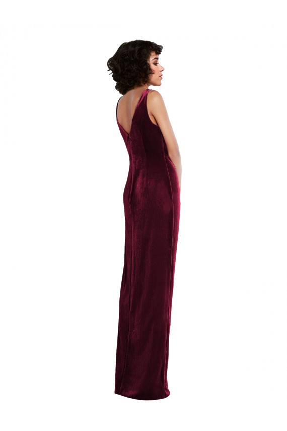 Affordable Sheath V-Neck Stretch Velvet Long Burgundy Semi Formal Evening Dress Canada