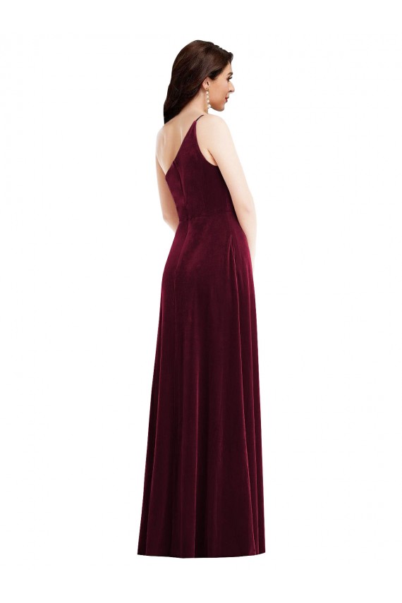 Affordable Trumpet One Shoulder Stretch Velvet Long Burgundy Black Tie Evening Dress Canada