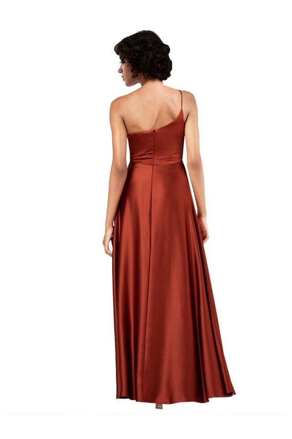 Affordable A-Line One Shoulder Silky Satin Long Burnt Orange Black Tie Evening Dress Canada