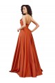 Affordable A-Line Round Neck Silky Satin Sweep Train Burnt Orange Formal Evening Dress Canada