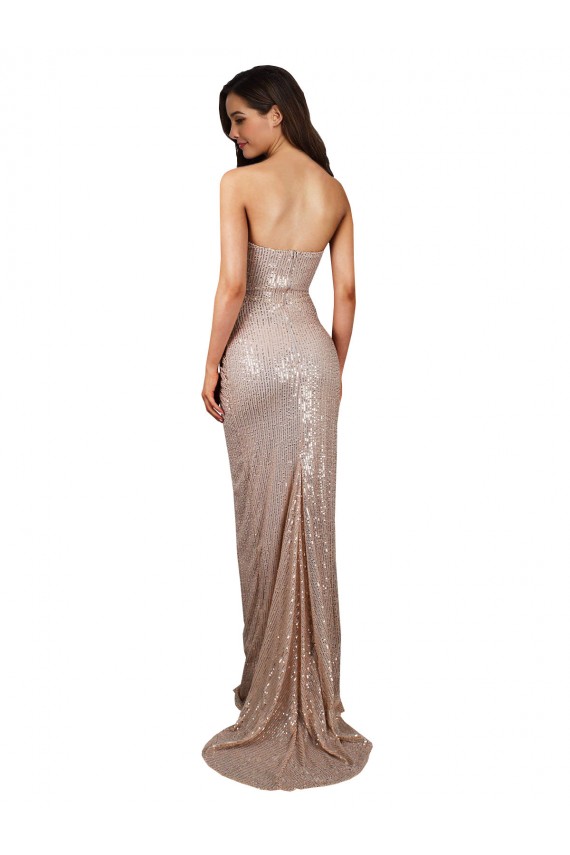 Affordable Mermaid Scoop Neck Sequin Long Champagne Formal Evening Dress Canada