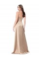 Affordable A-Line V-Neck Silky Satin Long Champagne Pink Formal Evening Dress Canada