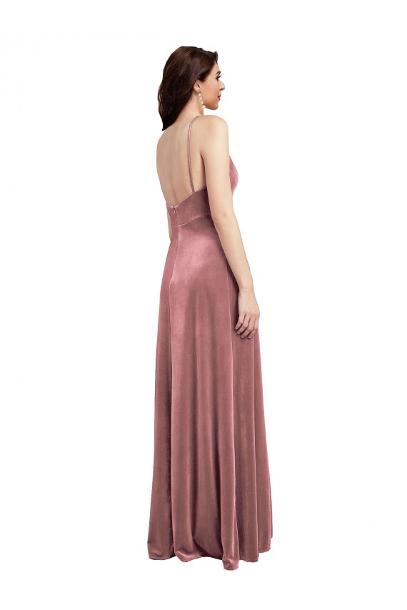 Affordable A-Line V-Neck Stretch Velvet Long Cinnamon Rose Formal Evening Dress Canada