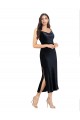 Affordable Column Cowl Neck Stretch Velvet Midi Length Dark Navy Formal Evening Dress Canada